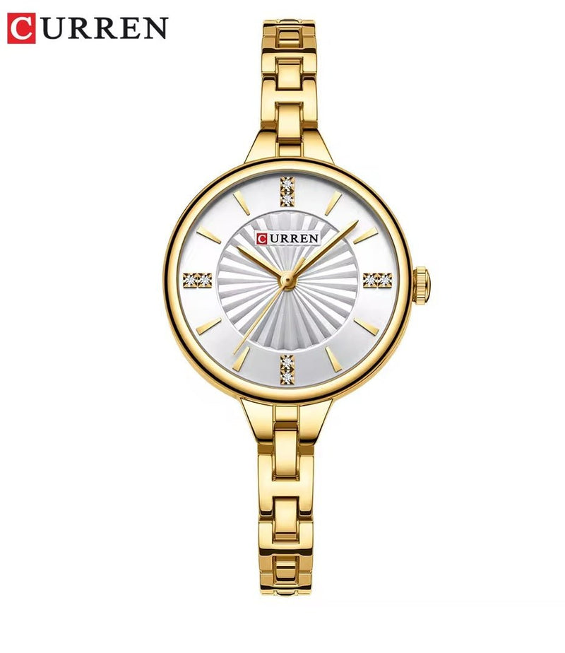 C-9097L Curren WHITE Dial GOLDEN Stainless Steel Chain Analog Quartz Women's fashion Watch. - Timecheck