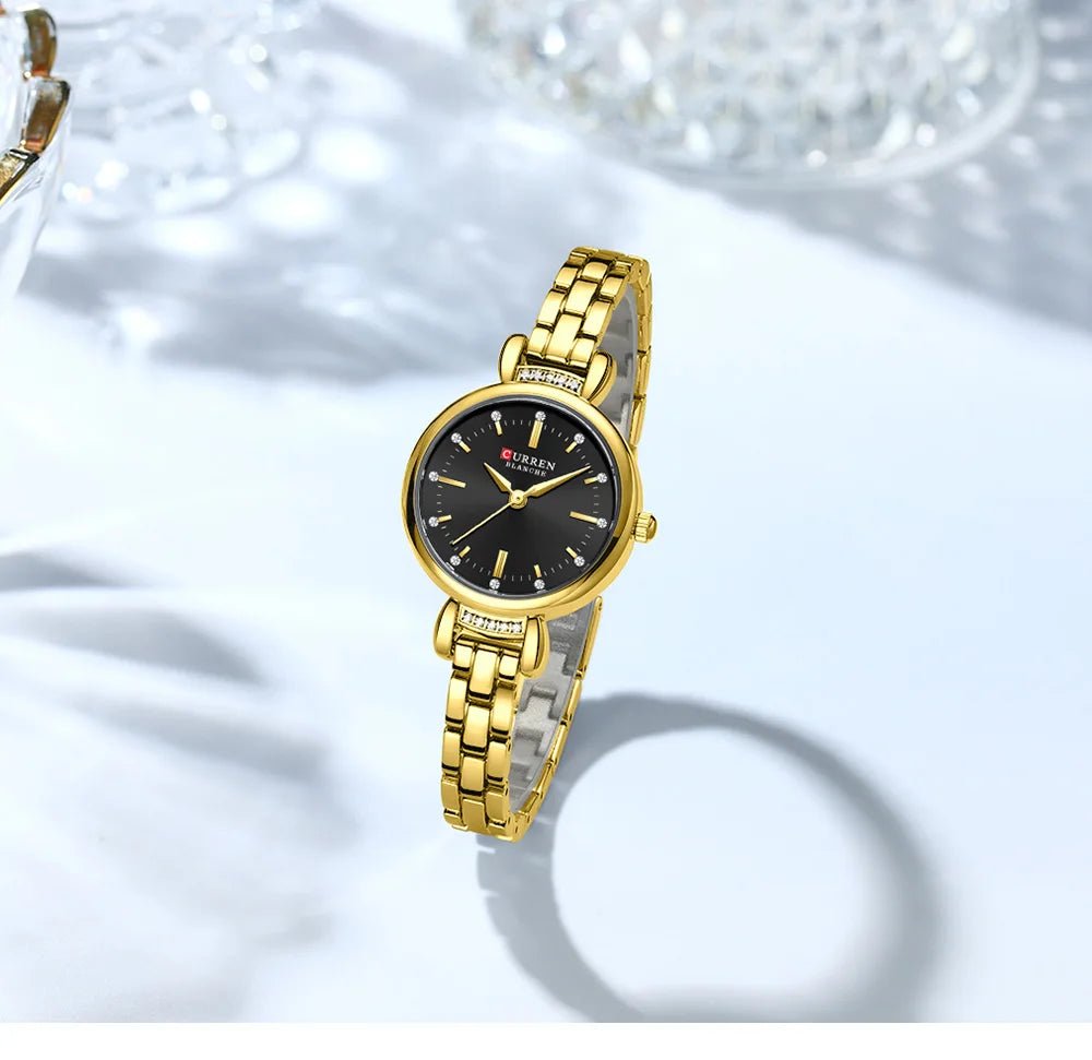 C-9098L Curren black Dial golden Stainless Steel Chain Analog Quartz Women's fashion Watch. - Timecheck