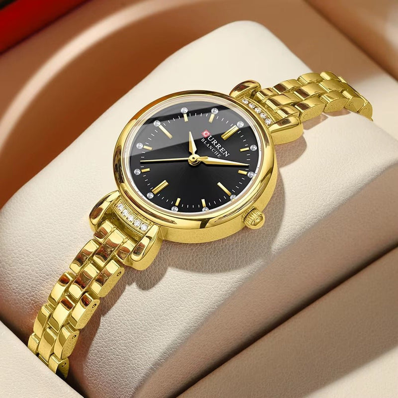 C-9098L Curren black Dial golden Stainless Steel Chain Analog Quartz Women's fashion Watch. - Timecheck