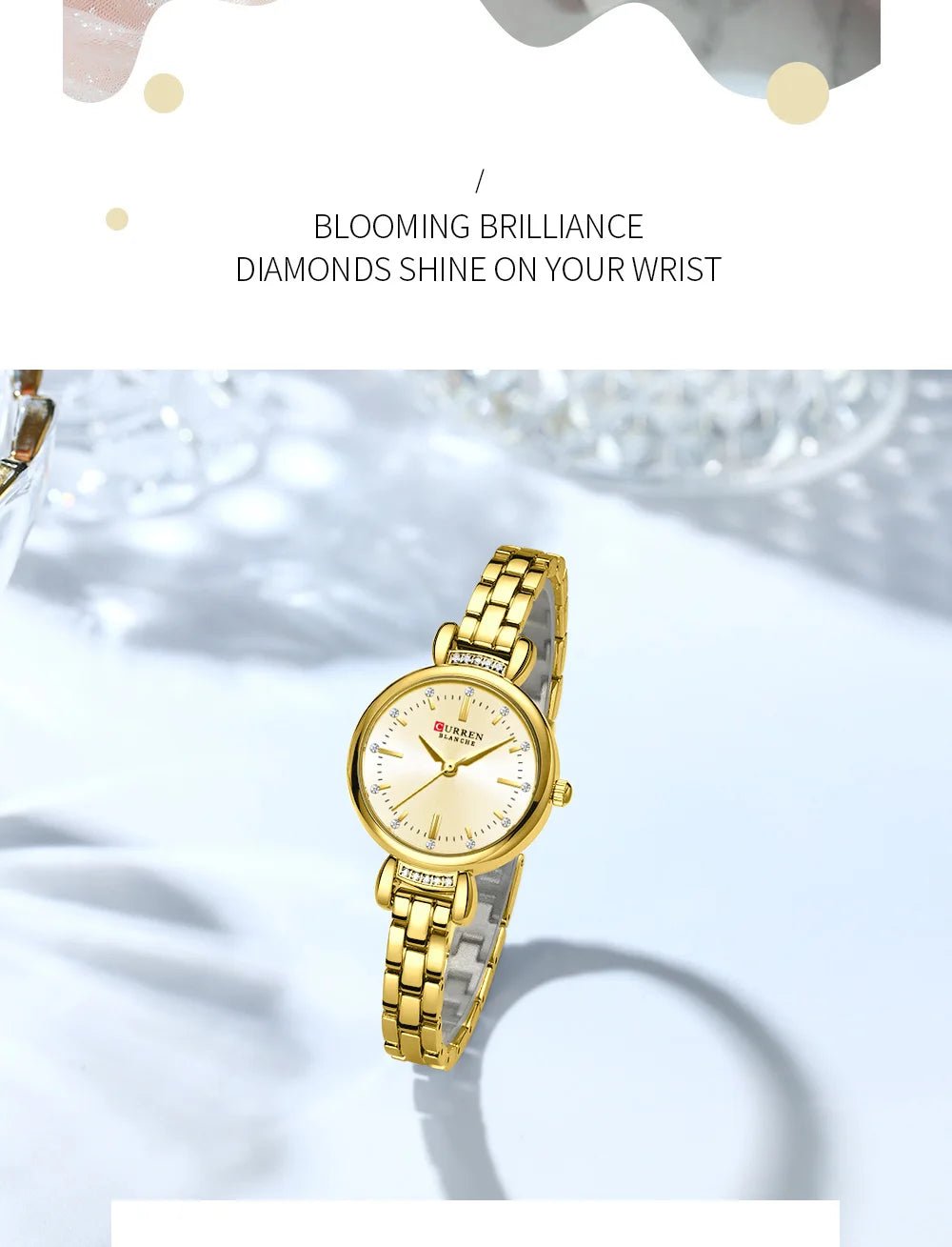 C-9098L Curren golden Dial golden Stainless Steel Chain Analog Quartz Women's fashion Watch. - Timecheck