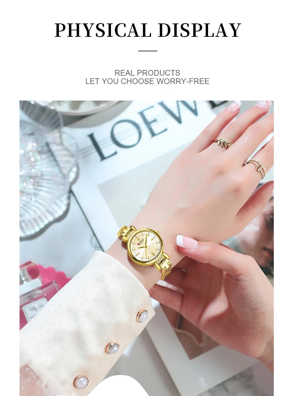C-9098L Curren golden Dial golden Stainless Steel Chain Analog Quartz Women's fashion Watch. - Timecheck