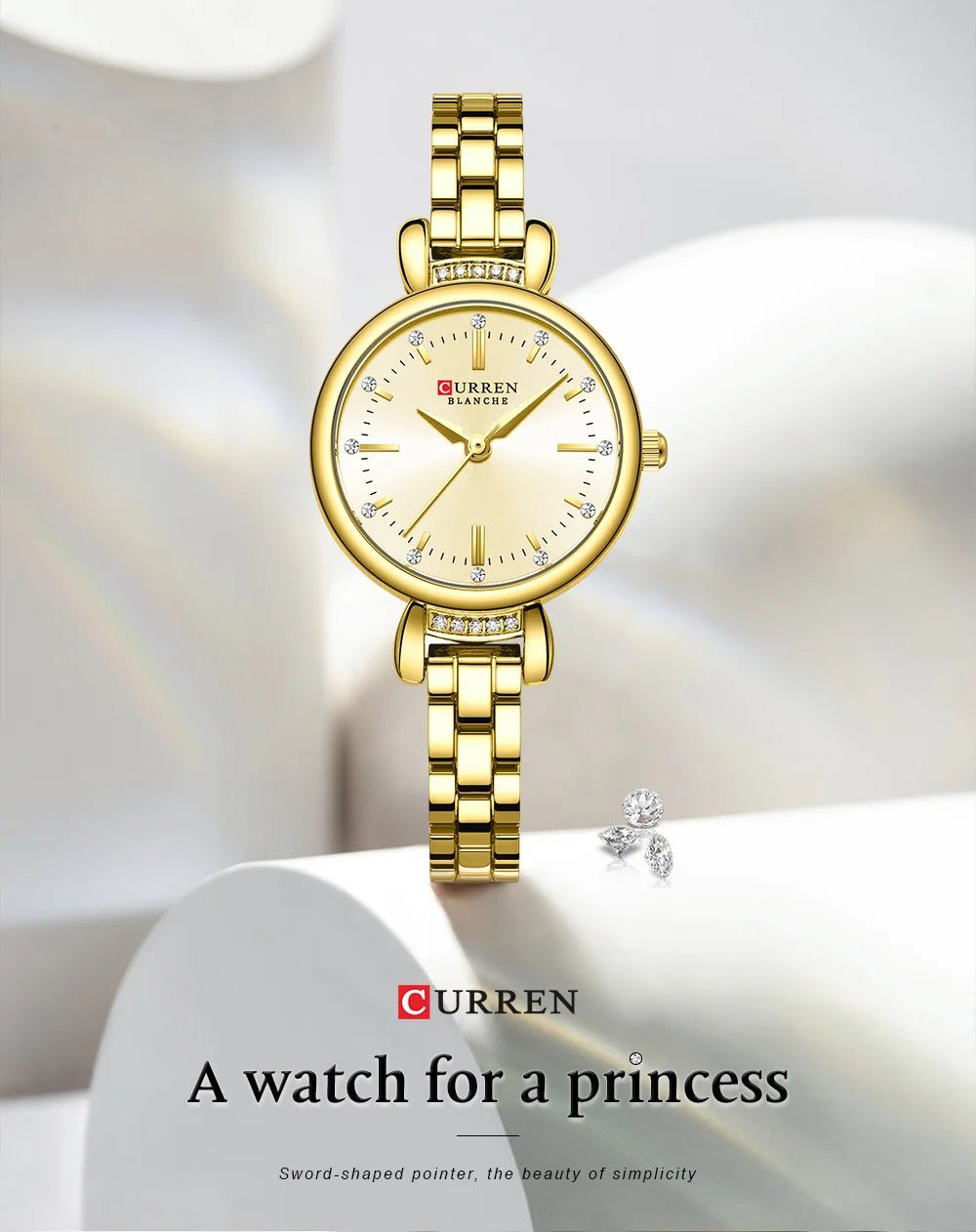 C-9098L Curren golden Dial golden Stainless Steel Chain Analog Quartz Women's fashion Watch. - Timecheck