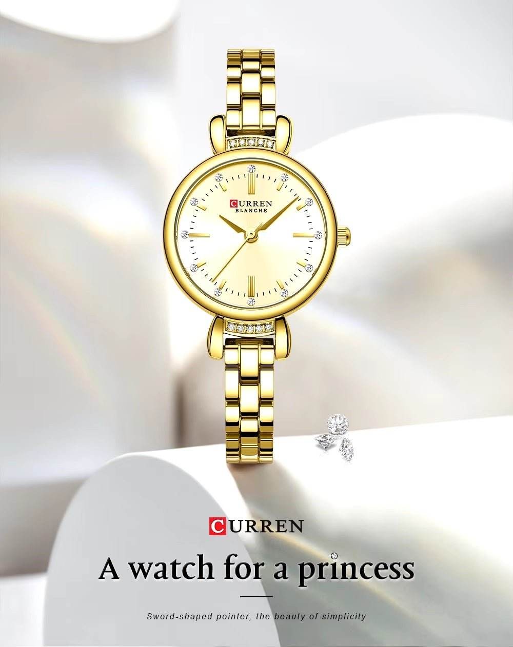 C-9098L Curren golden Dial golden Stainless Steel Chain Analog Quartz Women's fashion Watch. - Timecheck
