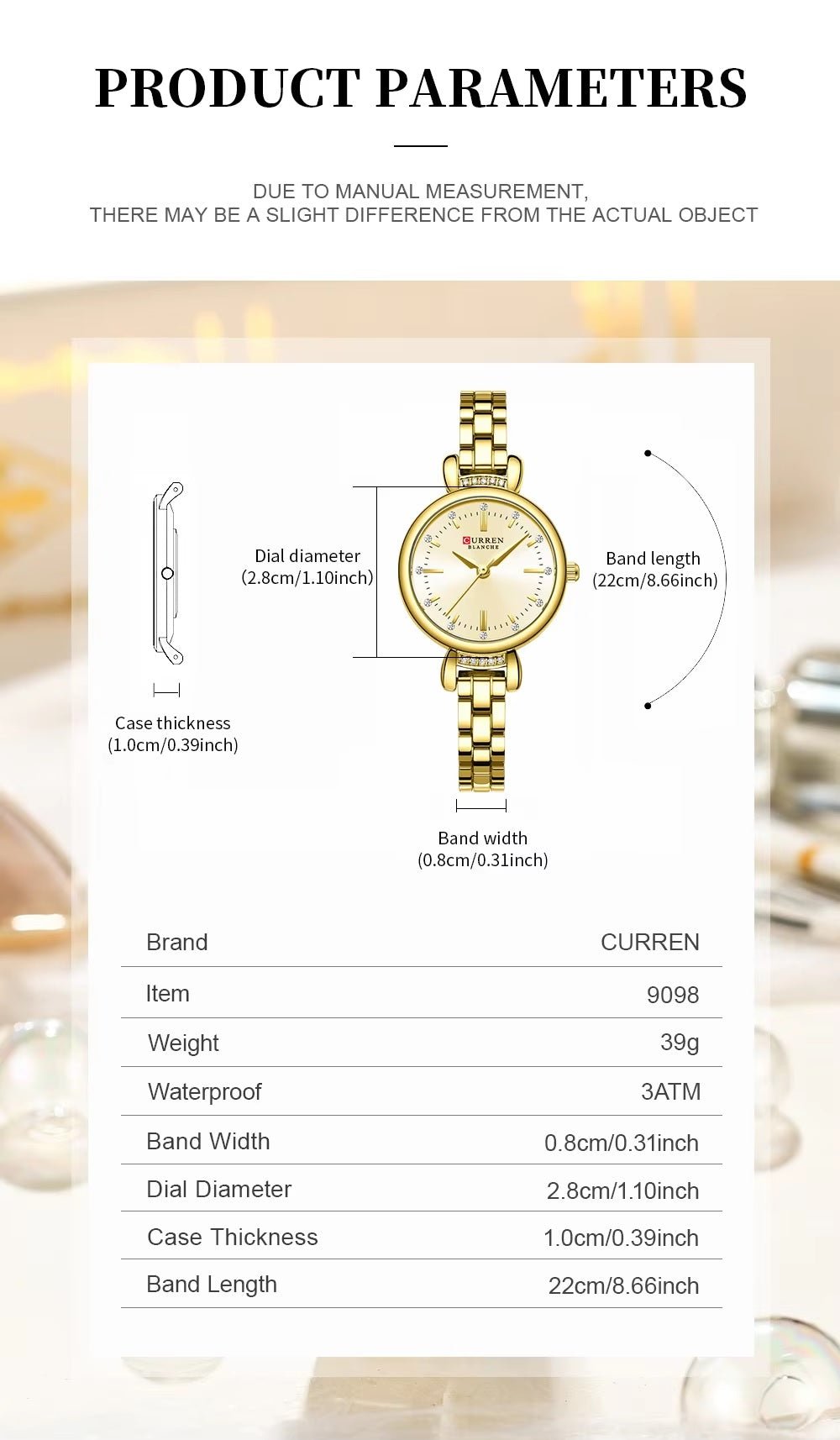 C-9098L Curren golden Dial golden Stainless Steel Chain Analog Quartz Women's fashion Watch. - Timecheck