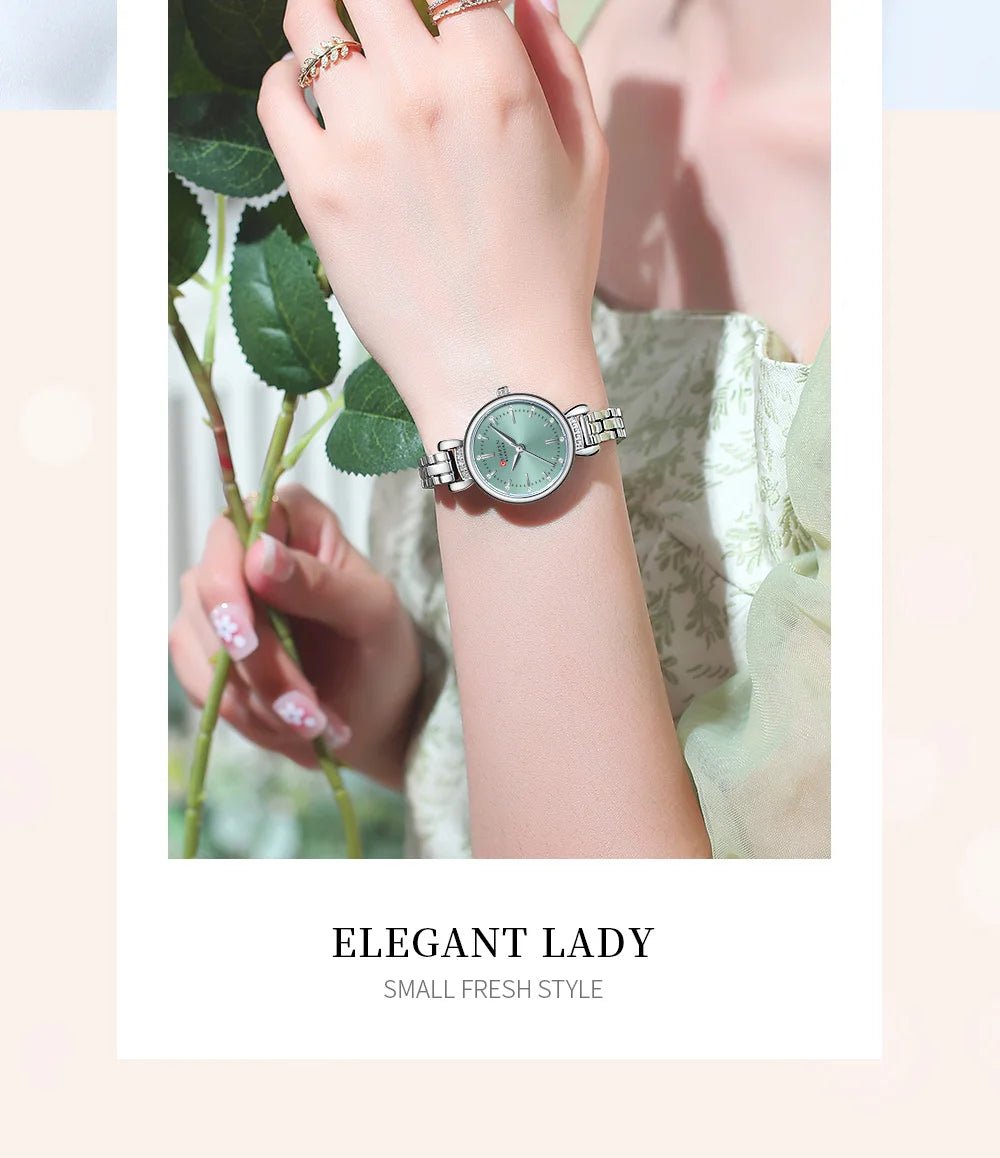 C-9098L Curren Sea Blue Dial SILVER Stainless Steel Chain Analog Quartz Women's fashion Watch. - Timecheck