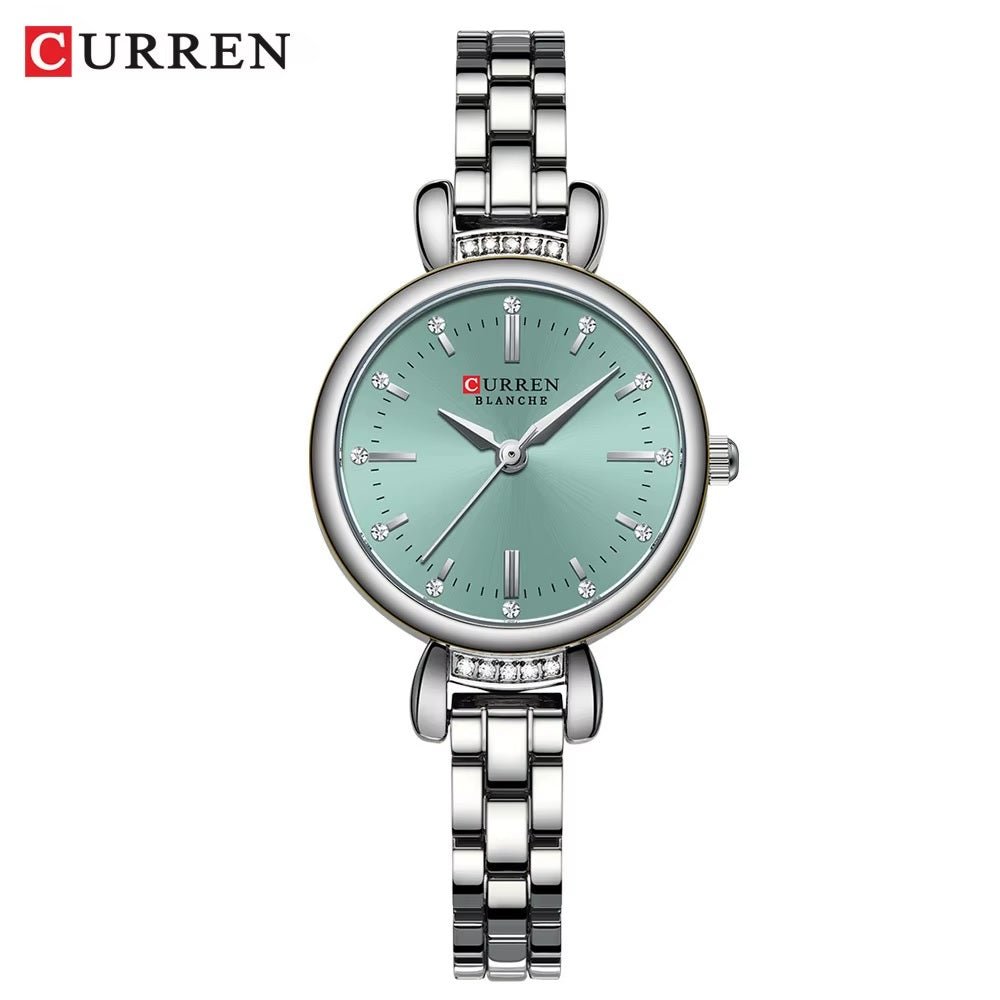 C-9098L Curren Sea Blue Dial SILVER Stainless Steel Chain Analog Quartz Women's fashion Watch. - Timecheck