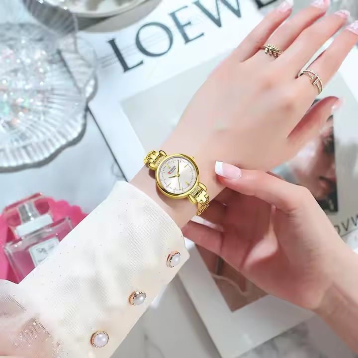 C-9098L Curren white Dial golden Stainless Steel Chain Analog Quartz Women's fashion Watch. - Timecheck