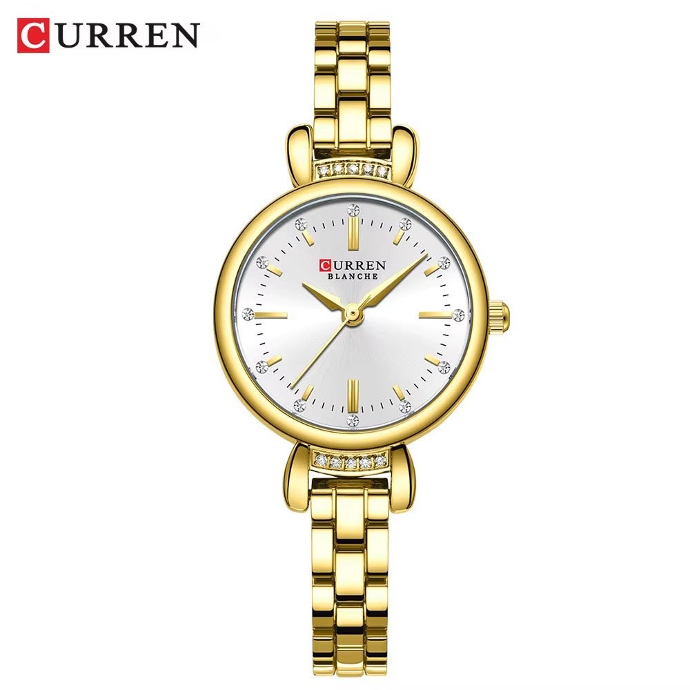 C-9098L Curren white Dial golden Stainless Steel Chain Analog Quartz Women's fashion Watch. - Timecheck