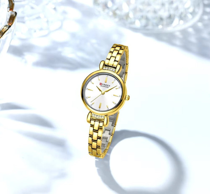 C-9098L Curren white Dial golden Stainless Steel Chain Analog Quartz Women's fashion Watch. - Timecheck