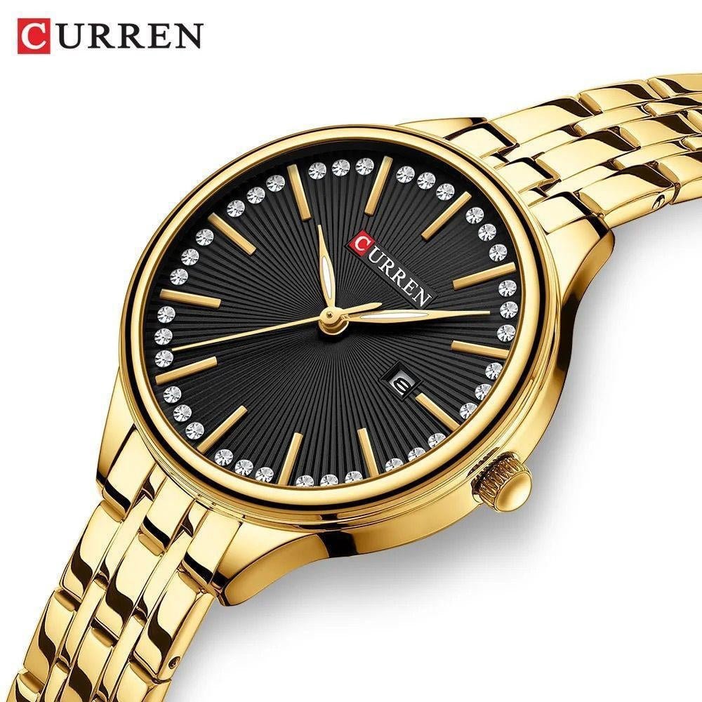 C-9099L Curren black Dial GOLDEN Stainless Chain Steel Analog Quartz Women's Watch. - Timecheck