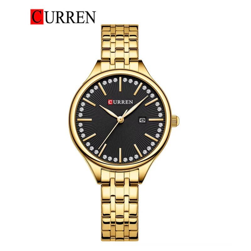C-9099L Curren black Dial GOLDEN Stainless Chain Steel Analog Quartz Women's Watch. - Timecheck