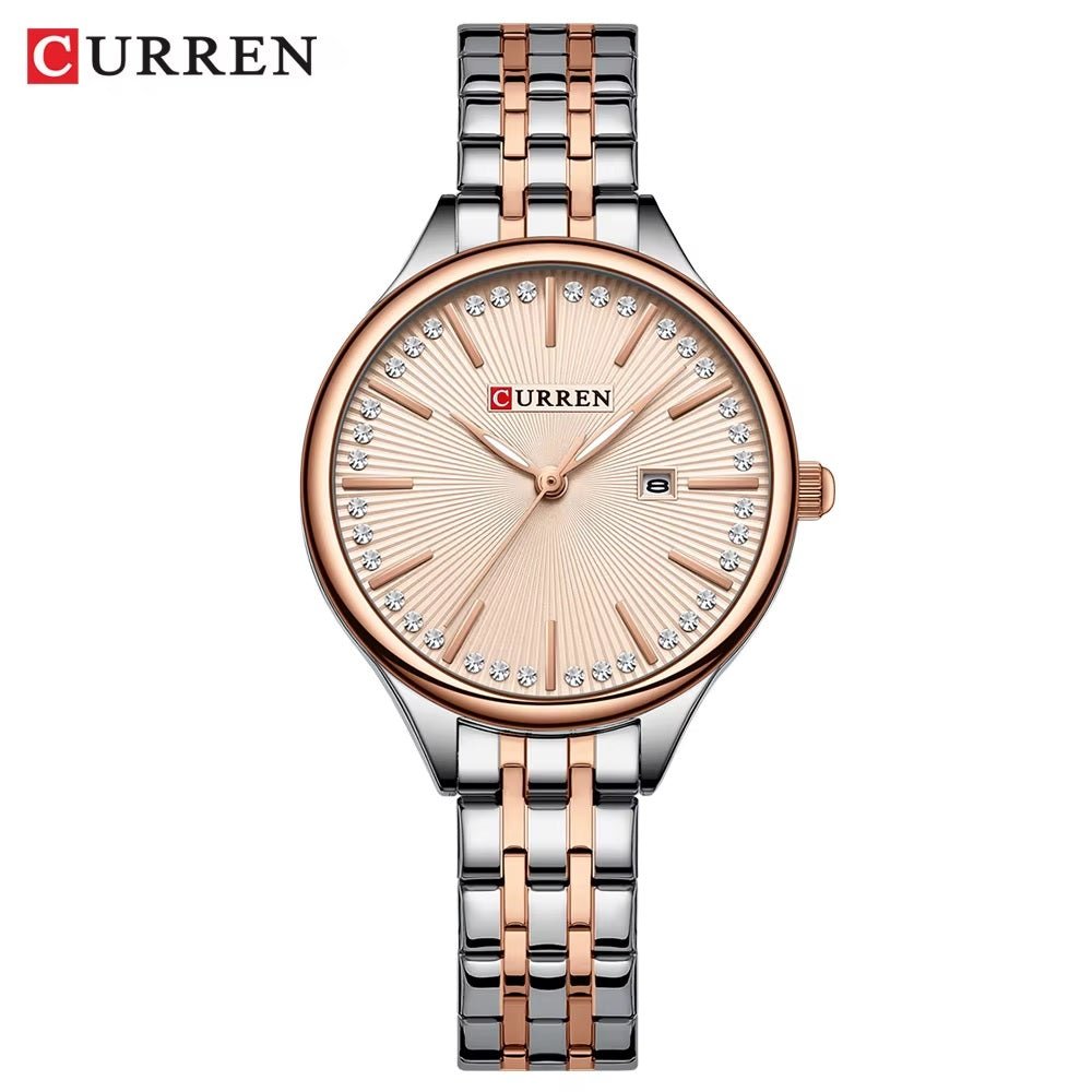 C-9099L Curren ROSE GOLD Dial TWO TONE Stainless Chain Steel Analog Quartz Women's Watch. - Timecheck