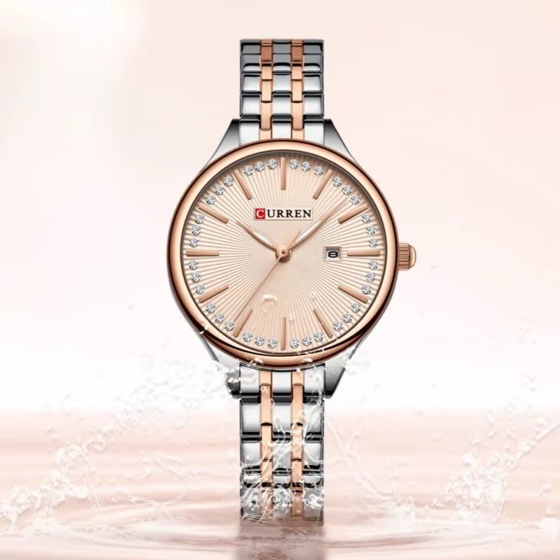 C-9099L Curren ROSE GOLD Dial TWO TONE Stainless Chain Steel Analog Quartz Women's Watch. - Timecheck
