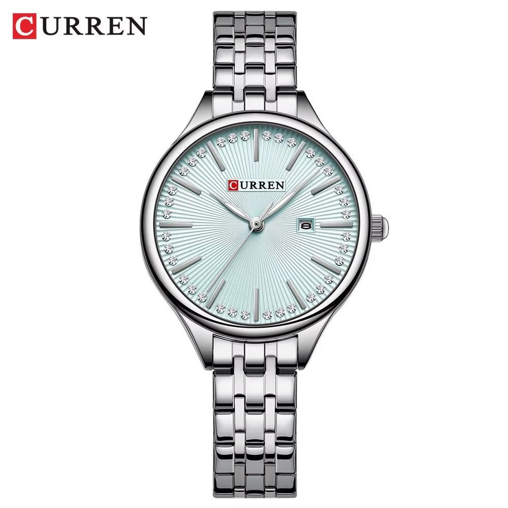 C-9099L Curren Sky blue Dial silver Stainless Chain Steel Analog Quartz Women's Watch. - Timecheck