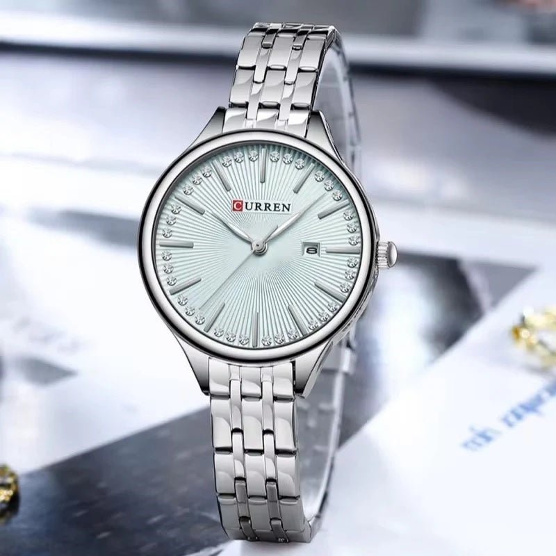 C-9099L Curren Sky blue Dial silver Stainless Chain Steel Analog Quartz Women's Watch. - Timecheck