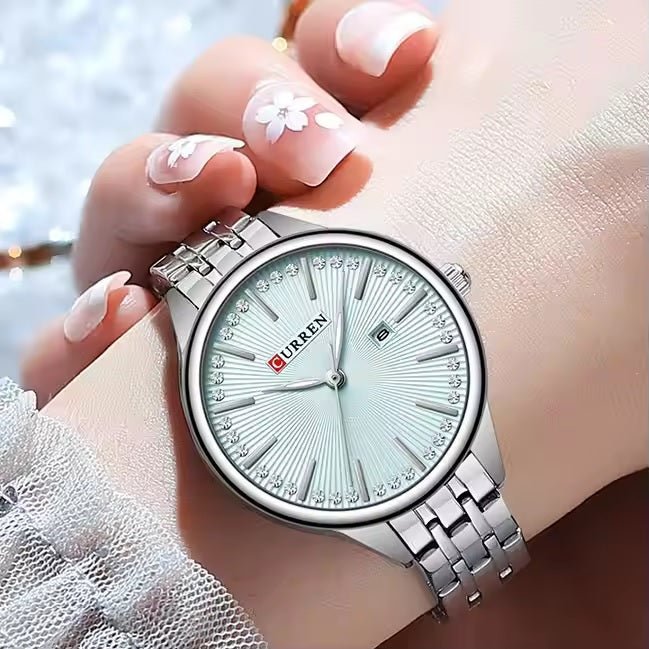 C-9099L Curren Sky blue Dial silver Stainless Chain Steel Analog Quartz Women's Watch. - Timecheck