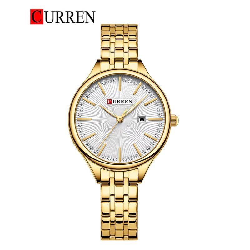 C-9099L Curren WHITE Dial GOLDEN Stainless Chain Steel Analog Quartz Women's Watch. - Timecheck