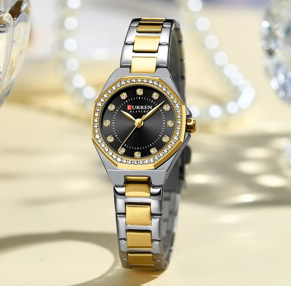 C-9100L Curren black Dial silvergold Stainless Chain Steel Analog Quartz Women's Watch with brand {box&bag} - Timecheck