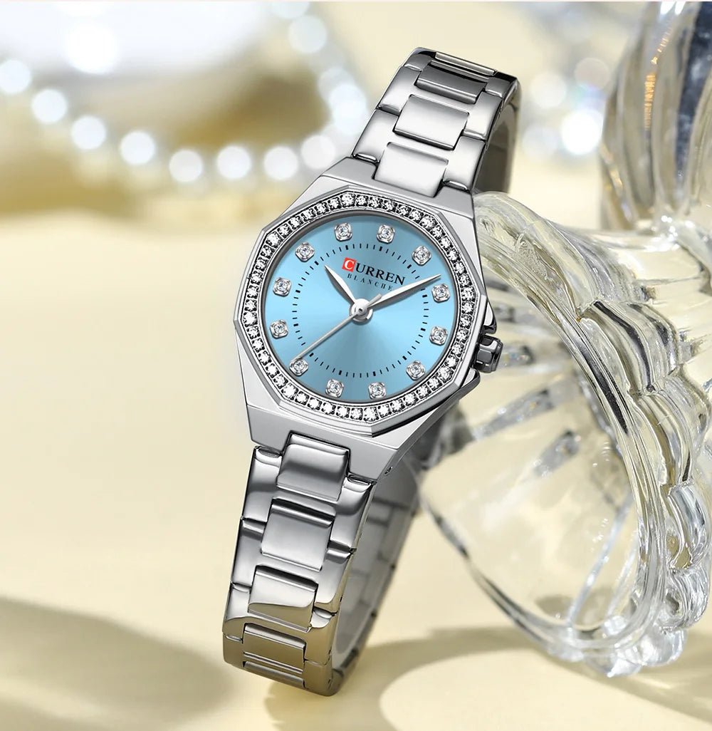C-9100L Curren blue Dial silver Stainless Chain Steel Analog Quartz Women's Watch with brand {box&bag} - Timecheck