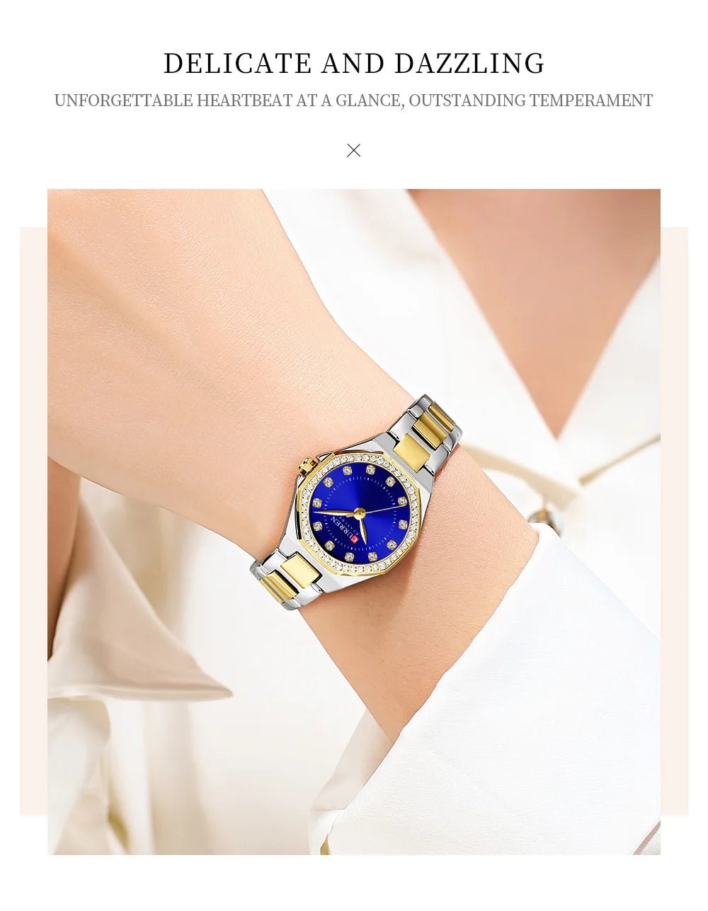 C-9100L Curren blue Dial silvergold Stainless Chain Steel Analog Quartz Women's Watch with brand {box&bag} - Timecheck