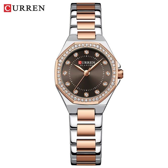 Curren C-9100L Brown Dial Silver Rose Gold Stainless Steel Women's Watch