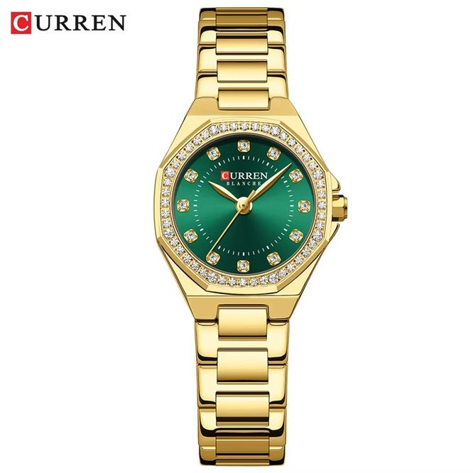C-9100L Curren green Dial gold Stainless Chain Steel Analog Quartz Women's Watch with brand {box&bag} - Timecheck