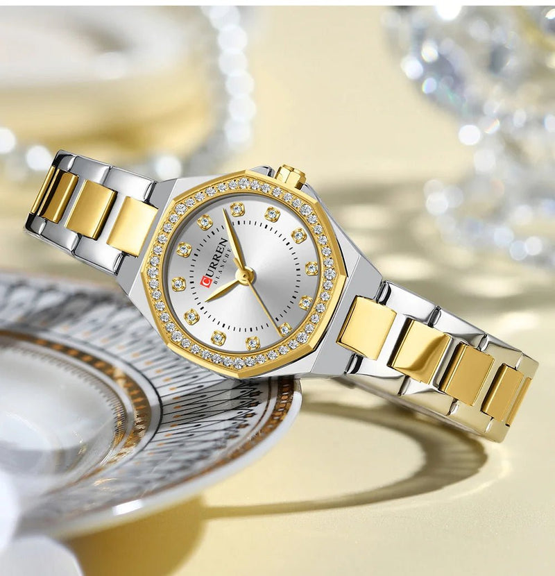 C-9100L Curren white Dial silvergold Stainless Chain Steel Analog Quartz Women's Watch with brand {box&bag} - Timecheck