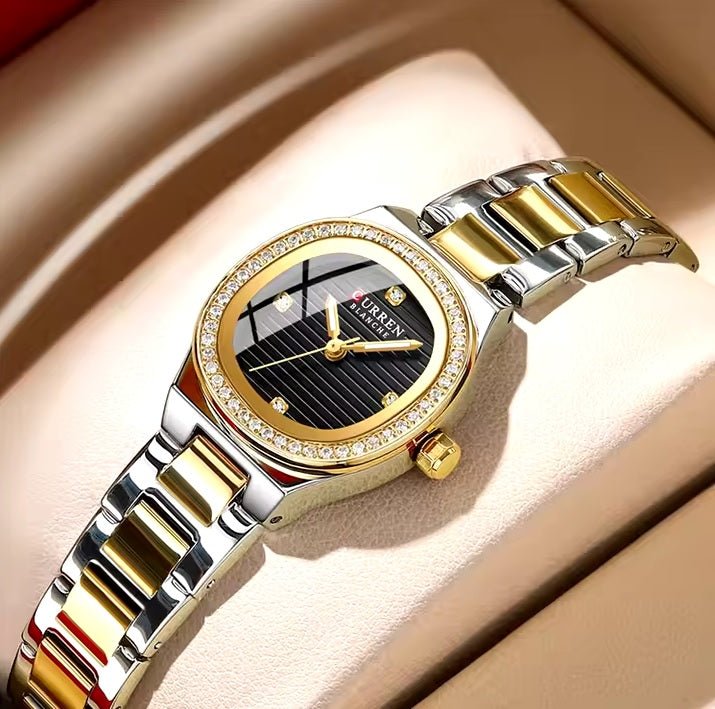C-9101L Curren Black Dial silver gold Stainless Chain Steel Analog Quartz Women's Watch. - Timecheck