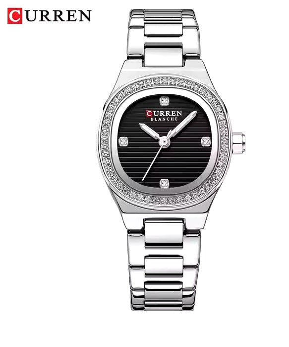C-9101L Curren Black Dial silver Stainless Chain Steel Analog Quartz Women's Watch. - Timecheck