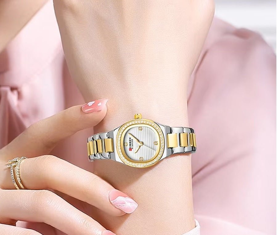 C-9101L Curren white Dial silver gold Stainless Chain Steel Analog Quartz Women's Watch. - Timecheck