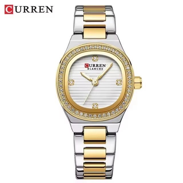 C-9101L Curren white Dial silver gold Stainless Chain Steel Analog Quartz Women's Watch. - Timecheck