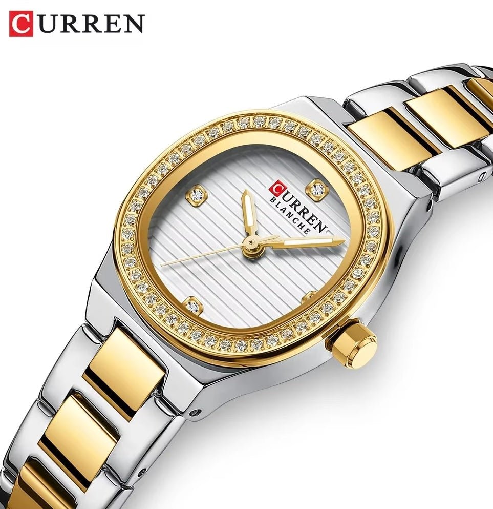 C-9101L Curren white Dial silver gold Stainless Chain Steel Analog Quartz Women's Watch. - Timecheck