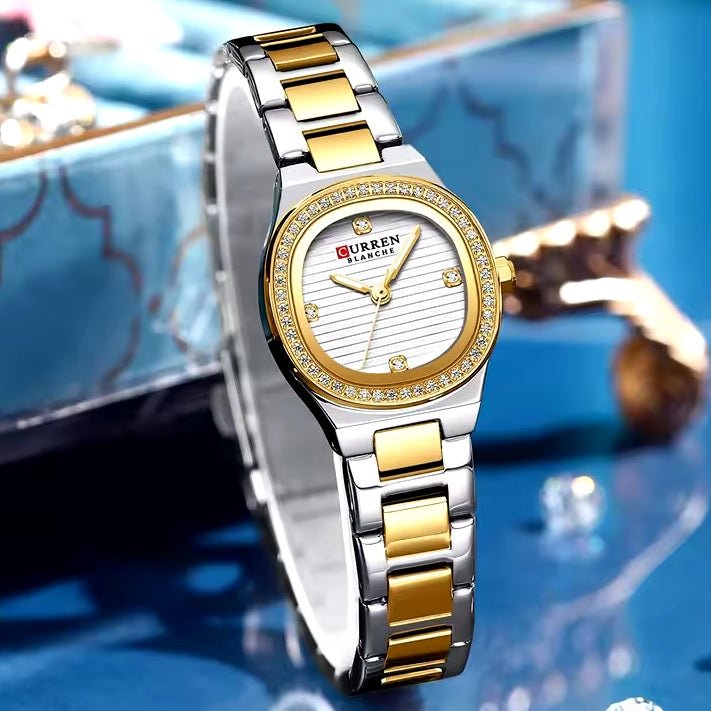 C-9101L Curren white Dial silver gold Stainless Chain Steel Analog Quartz Women's Watch. - Timecheck