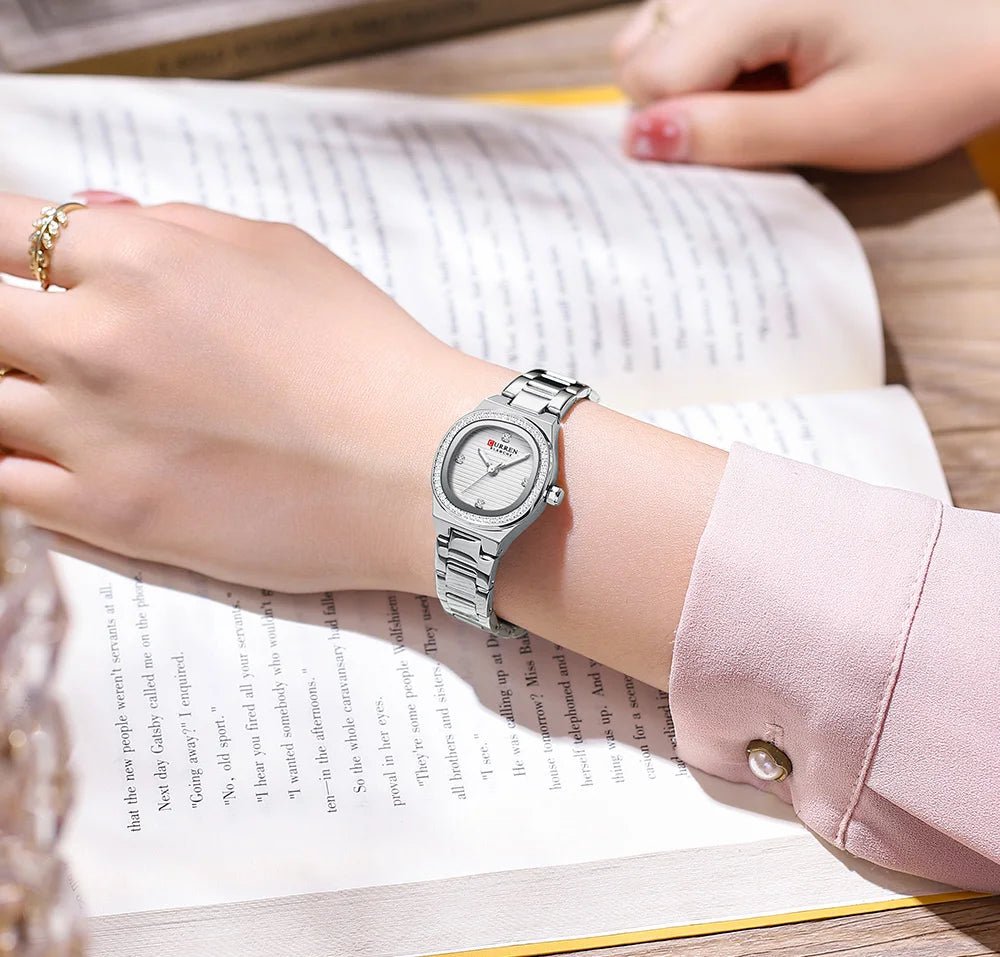 C-9101L Curren white Dial silver Stainless Chain Steel Analog Quartz Women's Watch. - Timecheck
