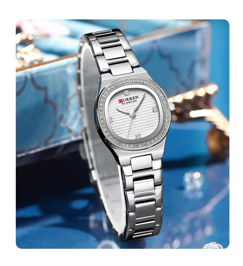 C-9101L Curren white Dial silver Stainless Chain Steel Analog Quartz Women's Watch. - Timecheck