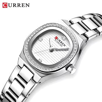 C-9101L Curren white Dial silver Stainless Chain Steel Analog Quartz Women's Watch. - Timecheck