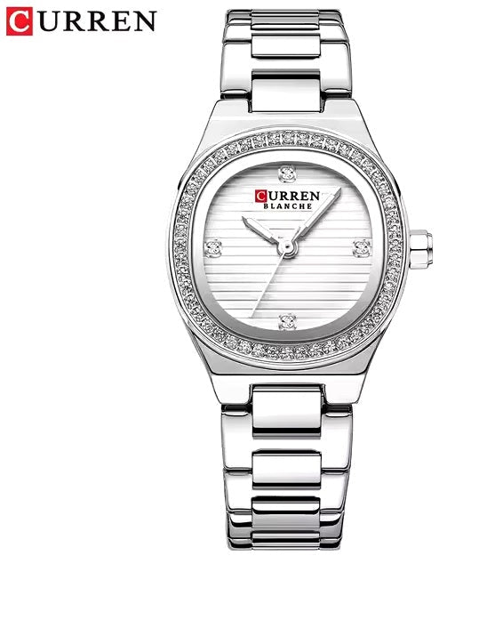 C-9101L Curren white Dial silver Stainless Chain Steel Analog Quartz Women's Watch. - Timecheck