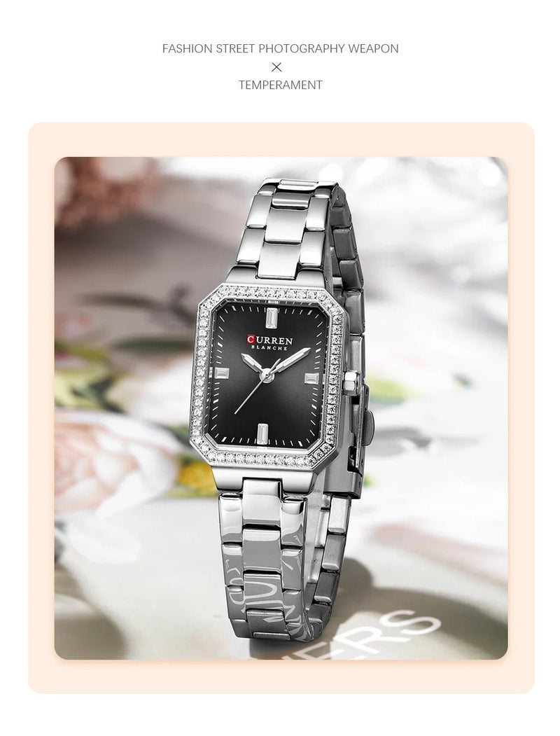 C-9102L Curren black Dial silver Stainless Chain Steel Analog Quartz Women's Watch with brand{box&bag} - Timecheck