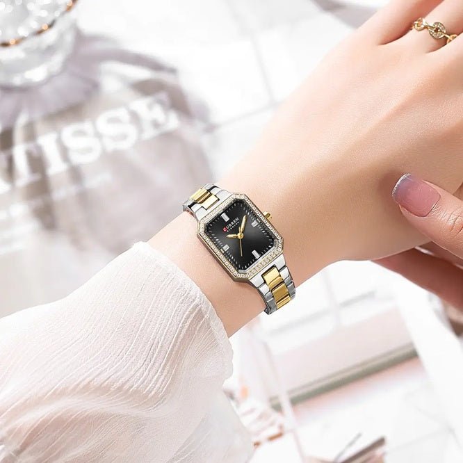 C-9102L Curren black Dial silver/golden Stainless Chain Steel Analog Quartz Women's Watch with brand{box&bag} - Timecheck