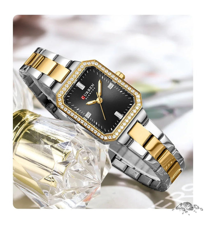 C-9102L Curren black Dial silver/golden Stainless Chain Steel Analog Quartz Women's Watch with brand{box&bag} - Timecheck