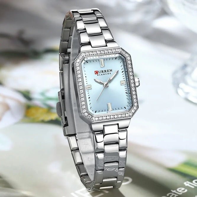 C-9102L Curren blue Dial silver Stainless Chain Steel Analog Quartz Women's Watch with brand{box&bag} - Timecheck