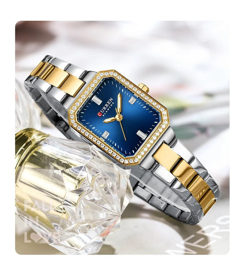 C-9102L Curren dark blue Dial silver/golden Stainless Chain Steel Analog Quartz Women's Watch with brand{box&bag} - Timecheck