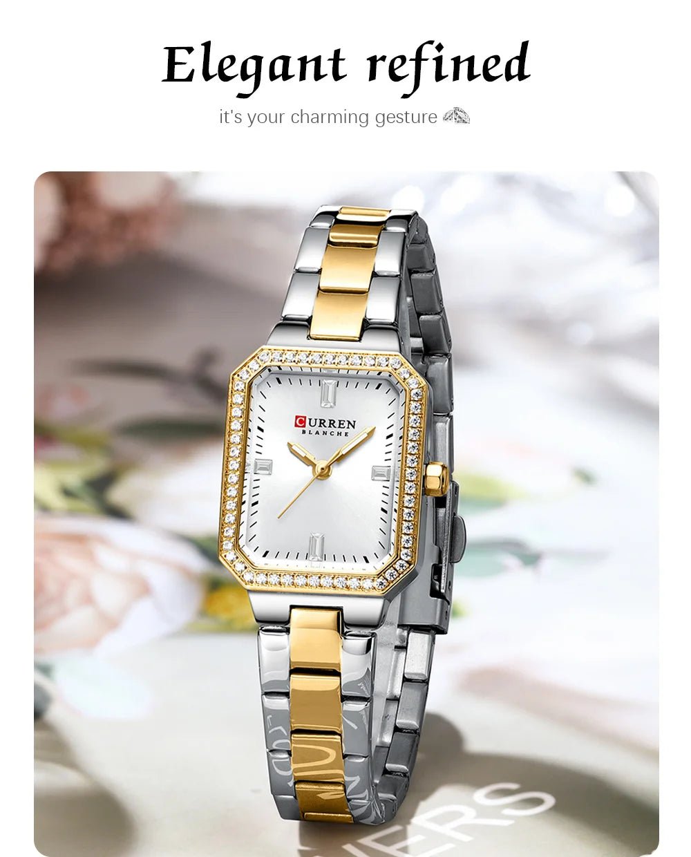 C-9102L Curren white Dial silver/golden Stainless Chain Steel Analog Quartz Women's Watch with brand{box&bag} - Timecheck