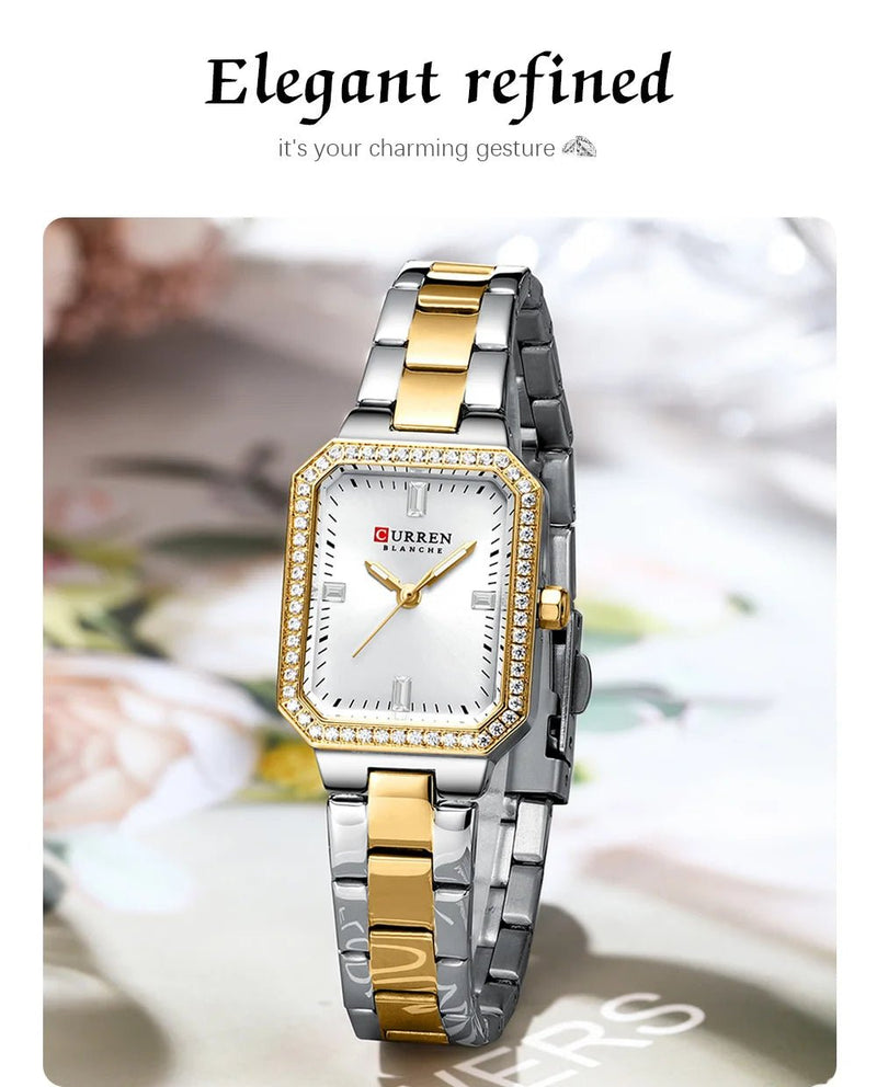C-9102L Curren white Dial silver/golden Stainless Chain Steel Analog Quartz Women's Watch with brand{box&bag} - Timecheck