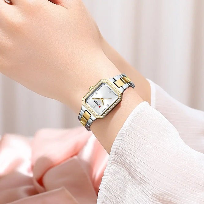 C-9102L Curren white Dial silver/golden Stainless Chain Steel Analog Quartz Women's Watch with brand{box&bag} - Timecheck