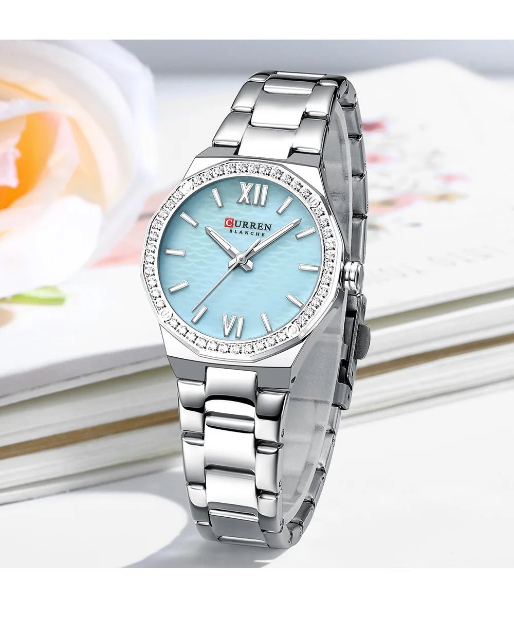 C-9103L Curren sky blue Dial silver Stainless Steel Analog Quartz Women's Watch. - Timecheck