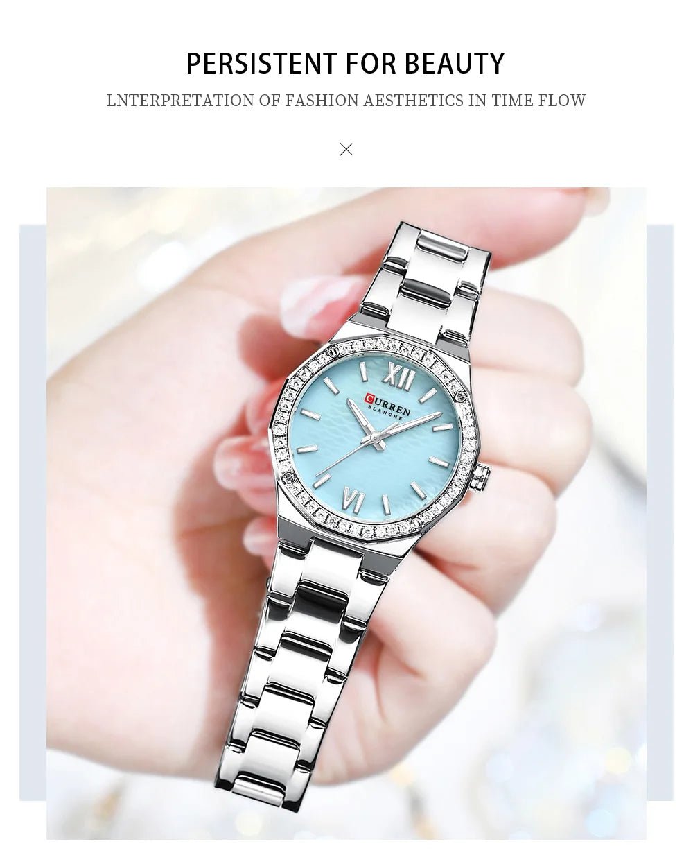 C-9103L Curren sky blue Dial silver Stainless Steel Analog Quartz Women's Watch. - Timecheck
