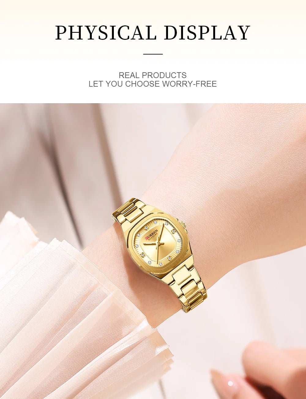 C-9104LCurren Golden Dial Golden Stainless Chain Steel Analog Quartz Women's Watch - Timecheck