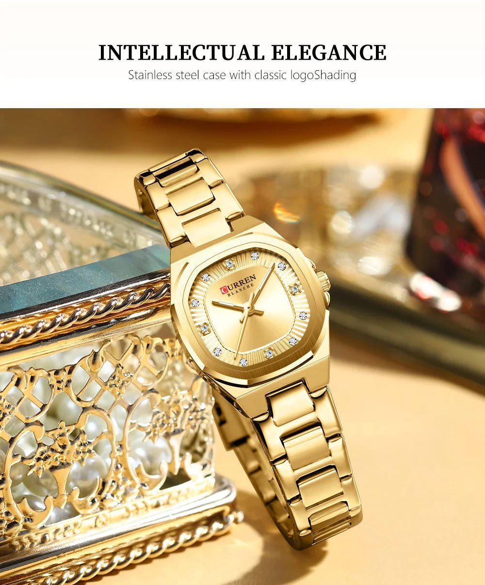 C-9104LCurren Golden Dial Golden Stainless Chain Steel Analog Quartz Women's Watch - Timecheck