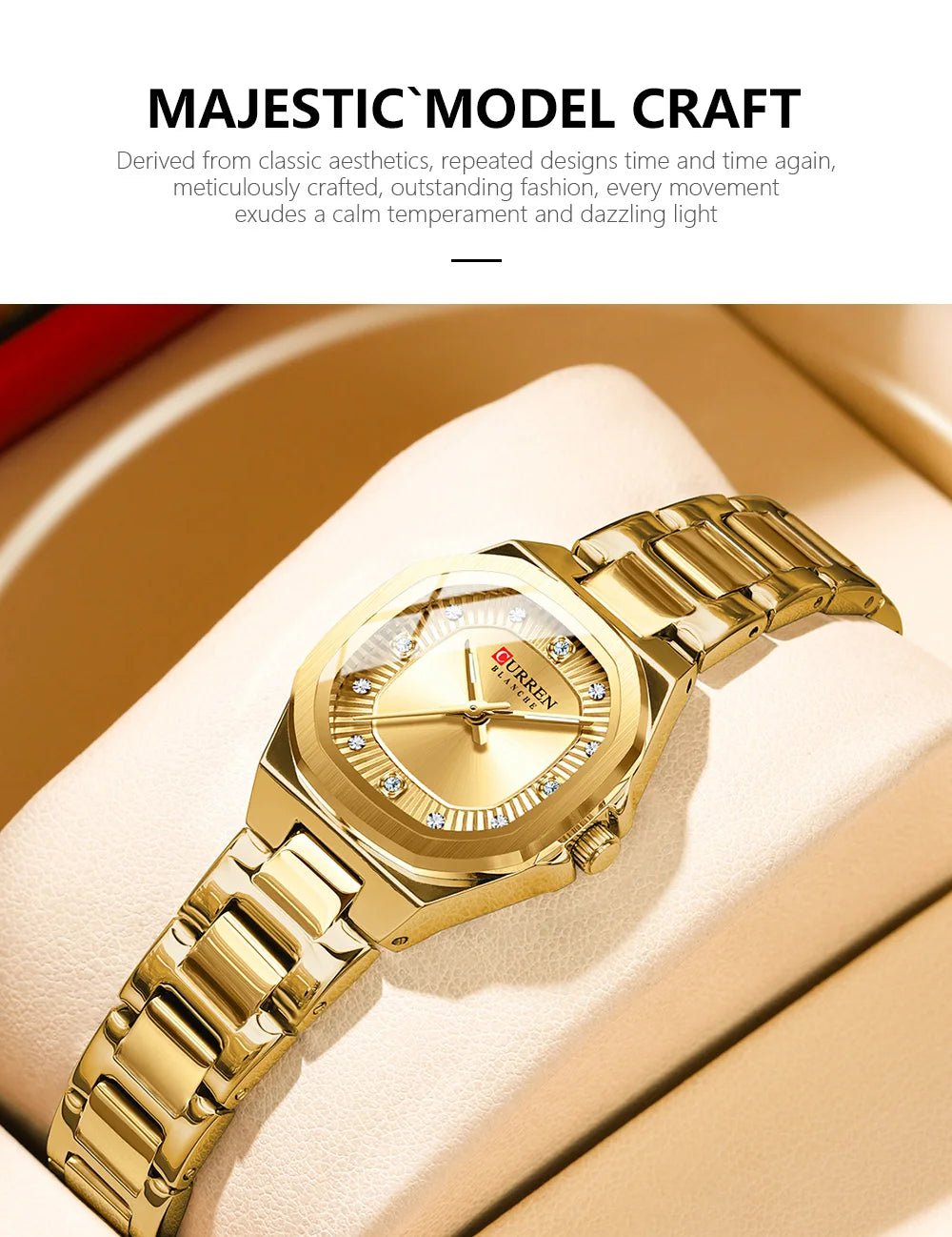 C-9104LCurren Golden Dial Golden Stainless Chain Steel Analog Quartz Women's Watch - Timecheck